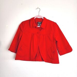 Canyon River Blues Denim 3/4 Sleeve Pointed Collar Red Women's Jacket Size L